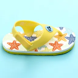 Babyoye Flip Flops with Velcro Closure & Star Print - White & Yellow image 4