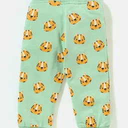 Babyhug Cotton Knit Full Sleeves Hoodie & Lounge Pant Set Tiger Face Print - Green image 5