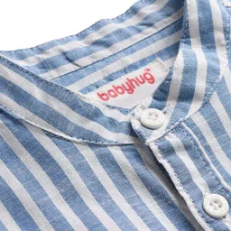 Babyhug Cotton Woven Full Sleeve Mandarin Collar Stripe Shirt - Blue image 5