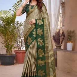 Satrani Beige Woven Saree With Unstitched Blouse-image-96