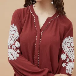 Colour Me Red Regular Fit Embroidered Top image 5