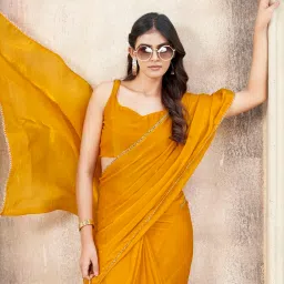 Tikhi Imli Yellow Solid Ready To Wear Saree with Unstitched Blouse image 5