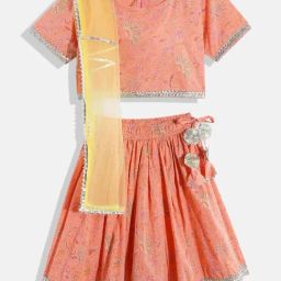 READIPRINT FASHIONS Kids Peach with Yellow Printed Lehenga, Choli with Dupatta-picture-6