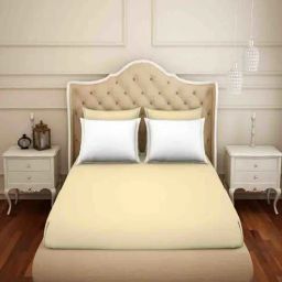 Spaces Solid Yellow 300 TC Cotton Double Bed Sheet with 4 Pillow Covers-picture-35