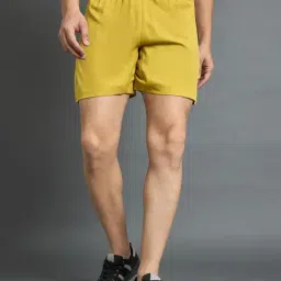 DIDA Yellow Regular Fit Solid Sports Shorts-image-1