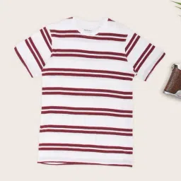 Pantaloons Junior Boys Beet Red Striped T-Shirt-image-82