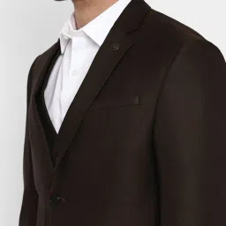 Turtle Brown Cotton Tailored Fit Self Design Three Piece Suit image 5