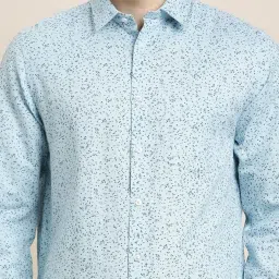 Turtle Light Blue Cotton Linen Slim Fit Printed Shirt image 5