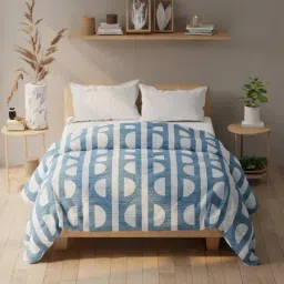 KOPA Blue & Grey Microfibre Geometric Double Comforter-picture-23