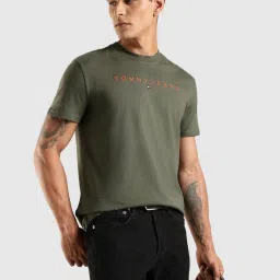 Tommy Hilfiger Green Cotton Regular Fit Logo Printed T-Shirt image 5
