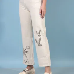 Crimsoune Club Beige Cotton Embroidery Jeans image 5