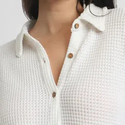 Forever 21 White Self Design Shirt image 5