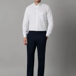 Louis Philippe Navy Cotton Slim Fit Trousers image 5