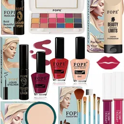FOPE Set Of 15 Foundation Compact Mascara Lipstick Nail Polish & Brush Set image 1