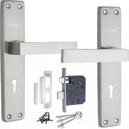 Atom Stainless Steel, Zinc Alloy Silver Door Handle Lock Set, FortuneSSl-2-picture-3
