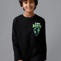 Under Fourteen Only Boys Black Cotton Printed T-Shirt-image-20