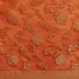 Geroo Jaipur Orange Kota Silk Floral Zari Saree With Blouse image 4