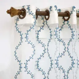 Ariana Parker White & Blue Polyester 7 Ft. Door Sheer Curtain image 4