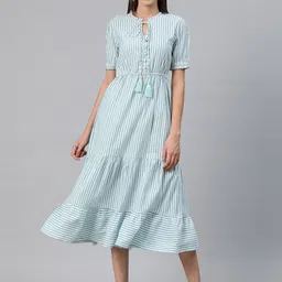 Cottinfab Striped Tie-Up Neck A-Line Midi Dress-picture-35