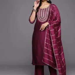 Gerua By Libas Burgundy Straight Fit Embroidered Kurta Set-image-7