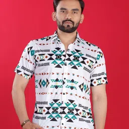 Metronaut Men Standard Regular Fit Spread Collar Geometric Printed Elastane Casual Shirt-picture-21