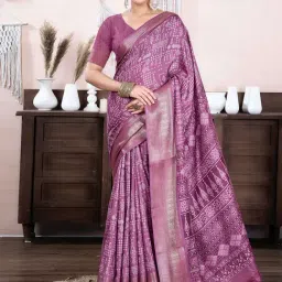 Satrani Purple Silk Blend Floral Saree With Unstitched Blouse-image-31