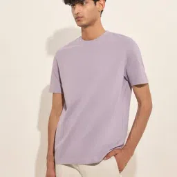 WES Casuals by Westside Lilac Solid Slim-FitCotton T-Shirt-image-27