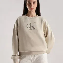 calvin klein jeans Calvin Klein Beige Cotton Logo Printed Long Sleeves Sweatshirt-picture-24