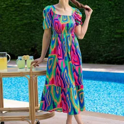SHEETAL Associates Women Abstract Printed Square Neck Fit & Flare Dress-image-79