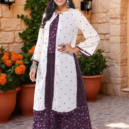 KYVO Mughal Printed Top With Skirt & Embroidered ShrugCo-Ords-picture-27