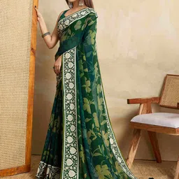Ethnielle Floral Printed Zari Pure Georgette Saree image 5