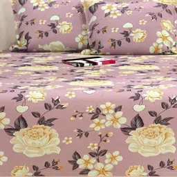 bsb home Mauve Floral 210 TC Queen Bedsheet with 2 Pillow Covers-image-94