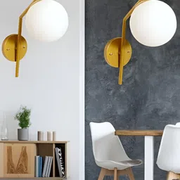 KINIS Gold-Toned & White Spherical Shaped Metal Wall Lamp image 4