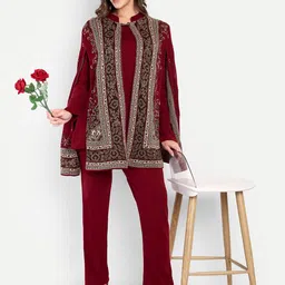 HAUTEMODA Round Neck Woollen Tunic With Trouser & Cape-picture-20