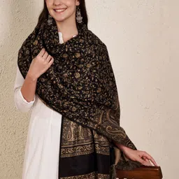 Zamour Women Floral Kani Woven Design Kashmiri Shawl With Fringed Border-picture-28