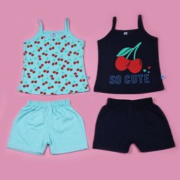 V-Mart Girls Pack Of 2 Printed Sleeveless Pure Cotton Tops With Shorts-picture-15
