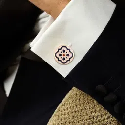 House of Pataudi Men Gold-Plated Textured Enamel Detail Cuff Links image 5