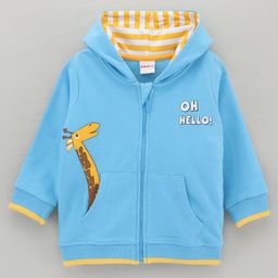 Babyhug Full Sleeves Hooded Sweat-Jacket With Giraffe Applique - Blue-picture-11