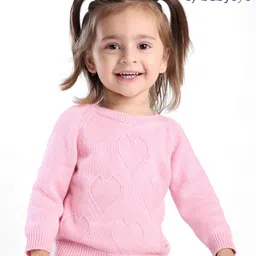 Babyoye Eco Conscious 100% Cotton Knit Full Sleeves Sweater Heart Design - Pink-image-14