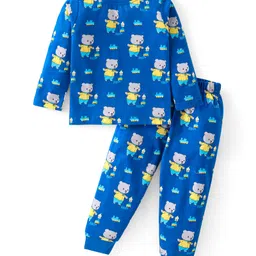 Babyhug Cotton Knit Full Sleeves Vehicles Printed Night Suit - Blue-picture-25