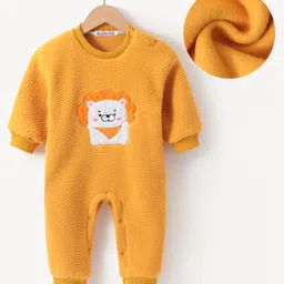 Kookie Kids Full Sleeves Winter Wear Romper with Lion Embroidery - Yellow-picture-31