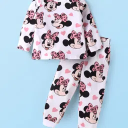 Babyhug Disney Single Jersey Knit Full Sleeves NightsuitWith Minnie Mouse Graphics - White & Pink-picture-24