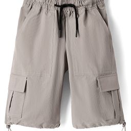 kookie kids india Kookie Kids Woven Solid Baggy Fit Parachute Style Shorts with Cargo Pockets - Beige-picture-5