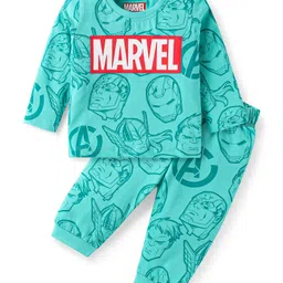 Babyhug Marvel Single Jersey Knit Full Sleeves Night Suit with Avengers Graphics - Mint-picture-31