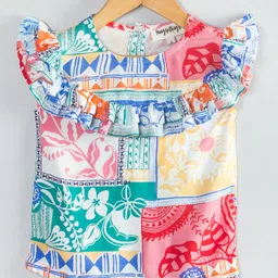 Hugsntugs Cotton Half Sleeves Floral & Leaves Printed Top - Multi Colour-picture-24
