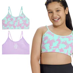 Plan B Cotton Elastane Knit Pack Of 2 The Magic Is In You Text Printed & Tie Dye Training Bras - Aruba & Lavender-image-65