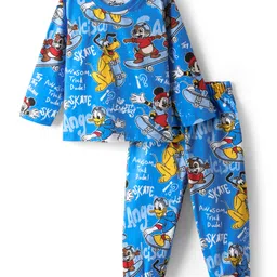 Babyhug Disney Single Jersey Knit Full Sleeves Co-Ord Night Suit With Mickey & Friends Print - Blue-picture-26
