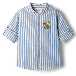 Babyhug Cotton Woven Full Sleeve Mandarin Collar Stripe Shirt - Blue-picture-11