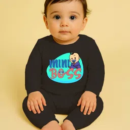 The Peppy Tend 100% Cotton Knit Full Sleeves Mini Boss Text Printed Romper - Black-picture-27