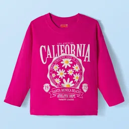 Babyhug 100% Cotton Knit Full Sleeves T-Shirt with California & Floral Text Print - Dark Pink-picture-30
